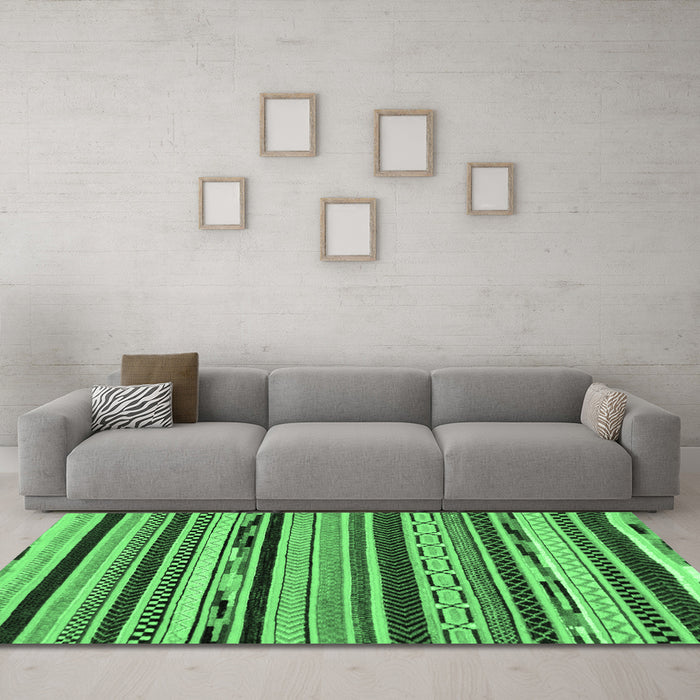 Machine Washable Abstract Emerald Green Modern Area Rugs in a Living Room,, wshabs2195emgrn