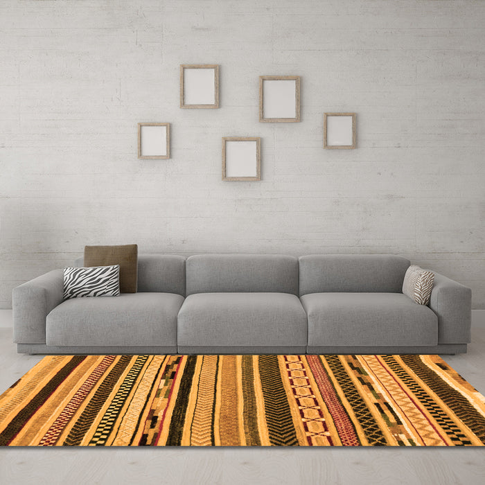 Machine Washable Abstract Orange Modern Area Rugs in a Living Room, wshabs2195org