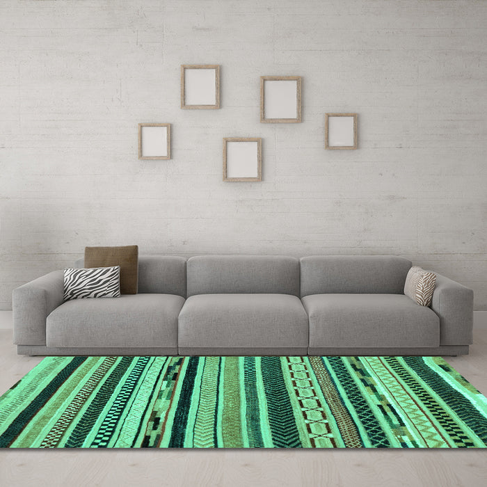 Machine Washable Abstract Turquoise Modern Area Rugs in a Living Room,, wshabs2195turq