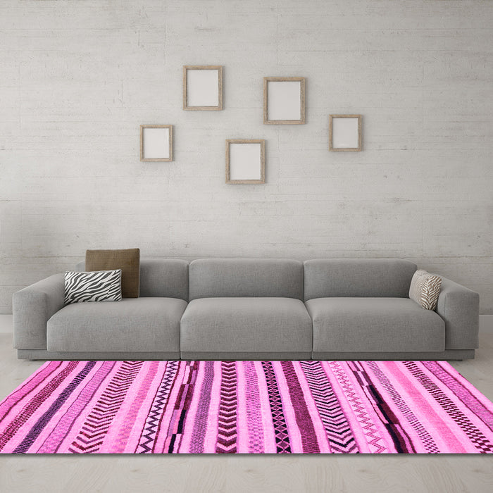 Machine Washable Abstract Pink Modern Rug in a Living Room, wshabs2196pnk