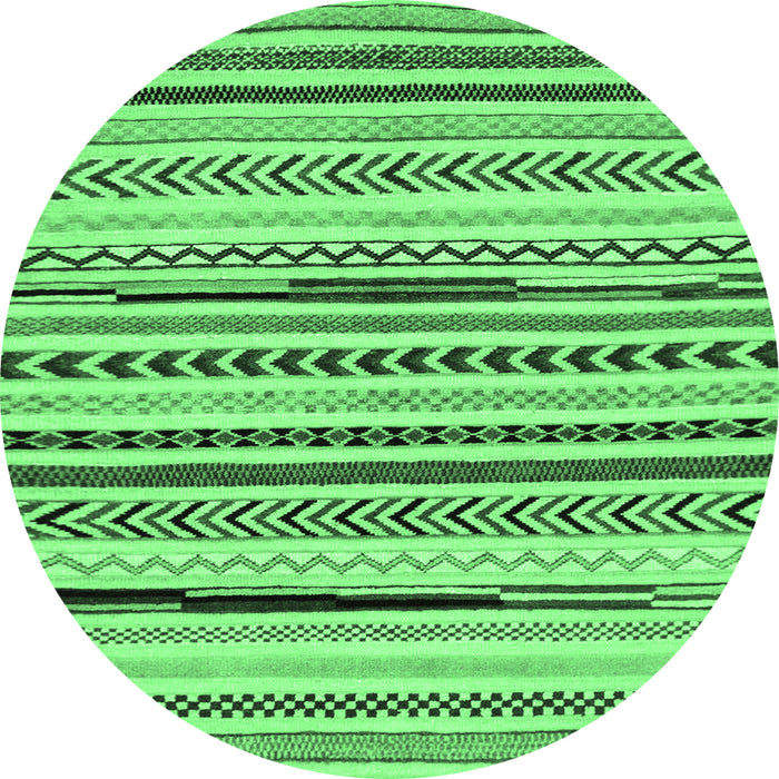 Round Machine Washable Abstract Emerald Green Modern Area Rugs, wshabs2196emgrn