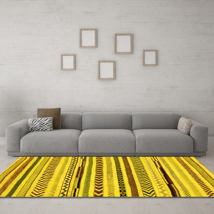 Machine Washable Abstract Yellow Modern Rug in a Living Room, wshabs2196yw