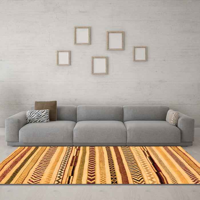 Machine Washable Abstract Orange Modern Area Rugs in a Living Room, wshabs2196org