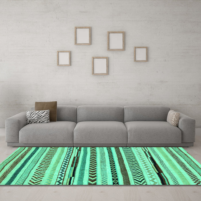 Machine Washable Abstract Turquoise Modern Area Rugs in a Living Room,, wshabs2196turq