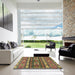 Square Abstract Copper Green Southwestern Rug in a Living Room, abs2197