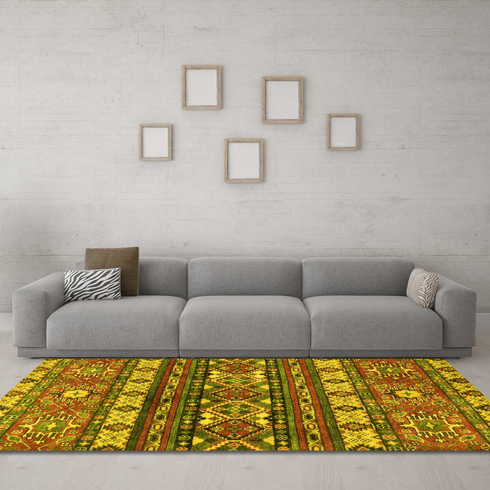 Machine Washable Southwestern Yellow Country Rug in a Living Room, wshabs2197yw
