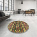 Round Abstract Copper Green Southwestern Rug in a Office, abs2197