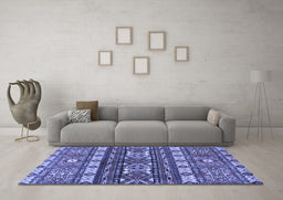Machine Washable Southwestern Blue Country Rug in a Living Room, wshabs2197blu