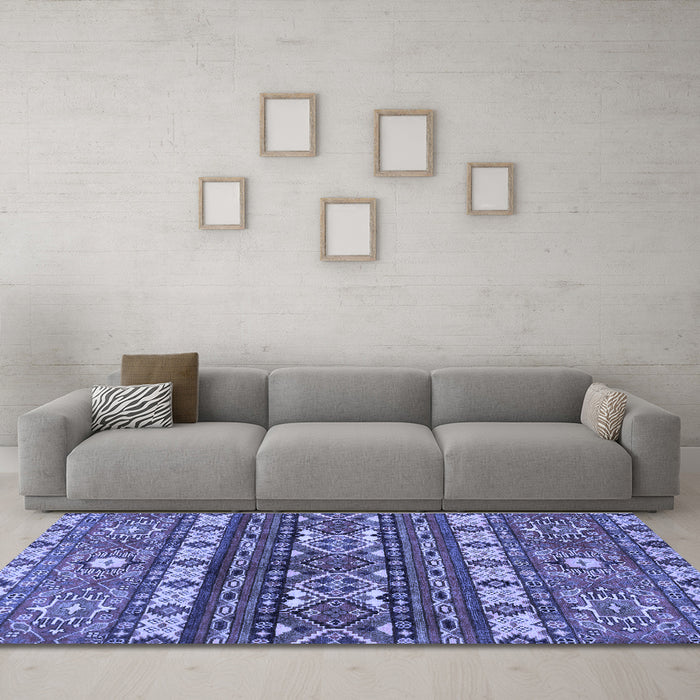 Machine Washable Southwestern Blue Country Rug in a Living Room, wshabs2197blu
