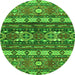 Round Machine Washable Southwestern Green Country Area Rugs, wshabs2197grn