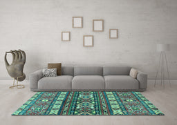 Machine Washable Southwestern Light Blue Country Rug in a Living Room, wshabs2197lblu