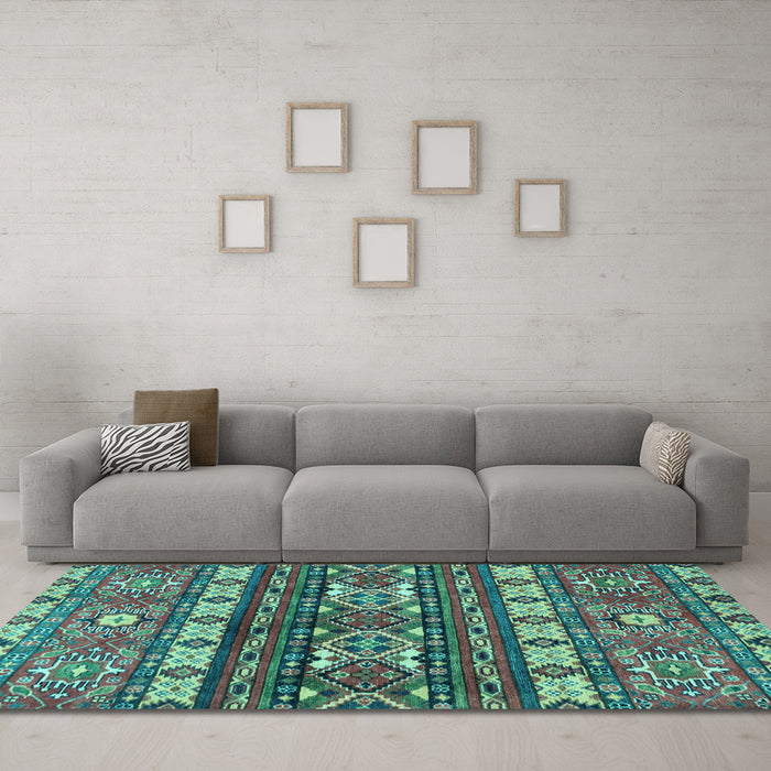 Machine Washable Southwestern Light Blue Country Rug in a Living Room, wshabs2197lblu
