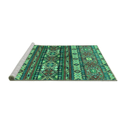 Sideview of Machine Washable Southwestern Turquoise Country Area Rugs, wshabs2197turq