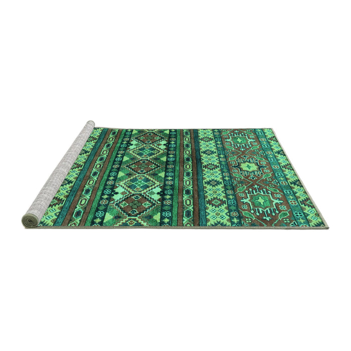 Sideview of Machine Washable Southwestern Turquoise Country Area Rugs, wshabs2197turq