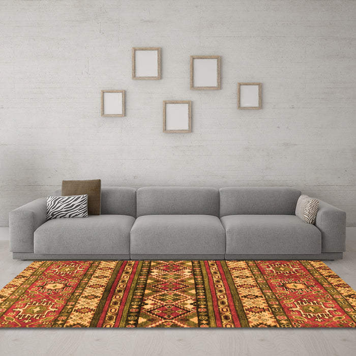 Machine Washable Southwestern Orange Country Area Rugs in a Living Room, wshabs2197org