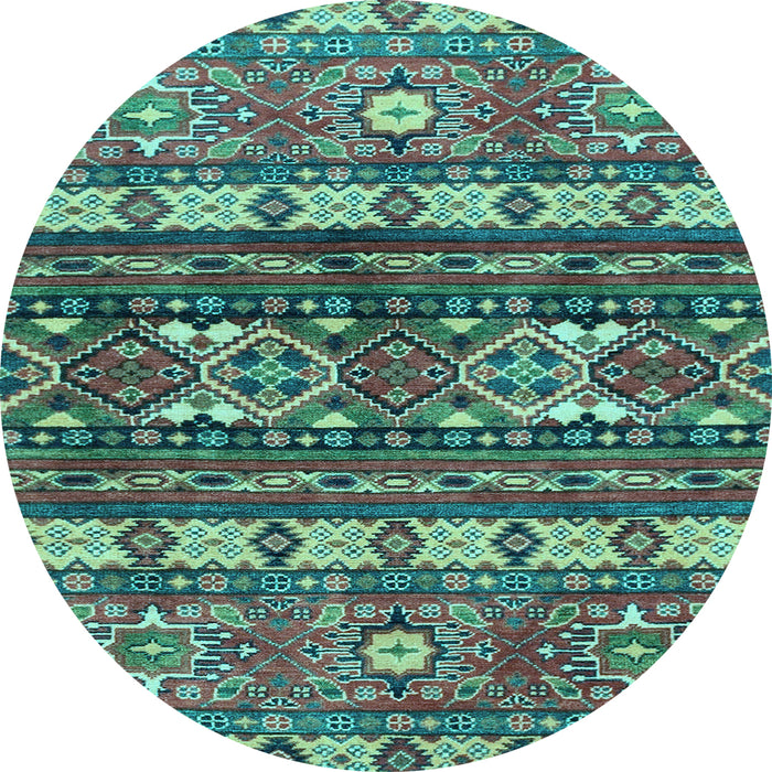 Round Machine Washable Southwestern Light Blue Country Rug, wshabs2197lblu