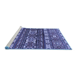 Sideview of Machine Washable Southwestern Blue Country Rug, wshabs2197blu