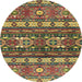 Round Machine Washable Abstract Brass Green Rug, wshabs2197