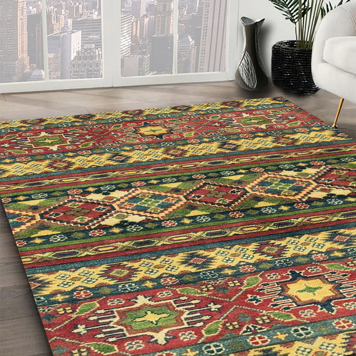 Machine Washable Abstract Brass Green Rug in a Family Room, wshabs2197