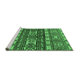 Sideview of Machine Washable Southwestern Emerald Green Country Area Rugs, wshabs2197emgrn