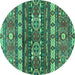 Round Machine Washable Southwestern Turquoise Country Area Rugs, wshabs2197turq