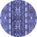 Round Southwestern Blue Country Rug, abs2197blu