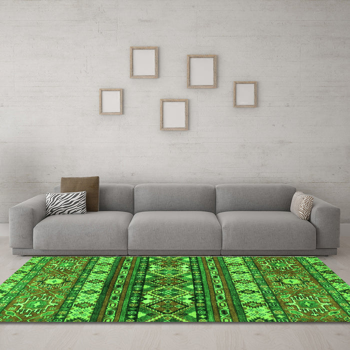 Machine Washable Southwestern Green Country Area Rugs in a Living Room,, wshabs2197grn
