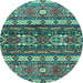 Round Southwestern Light Blue Country Rug, abs2197lblu