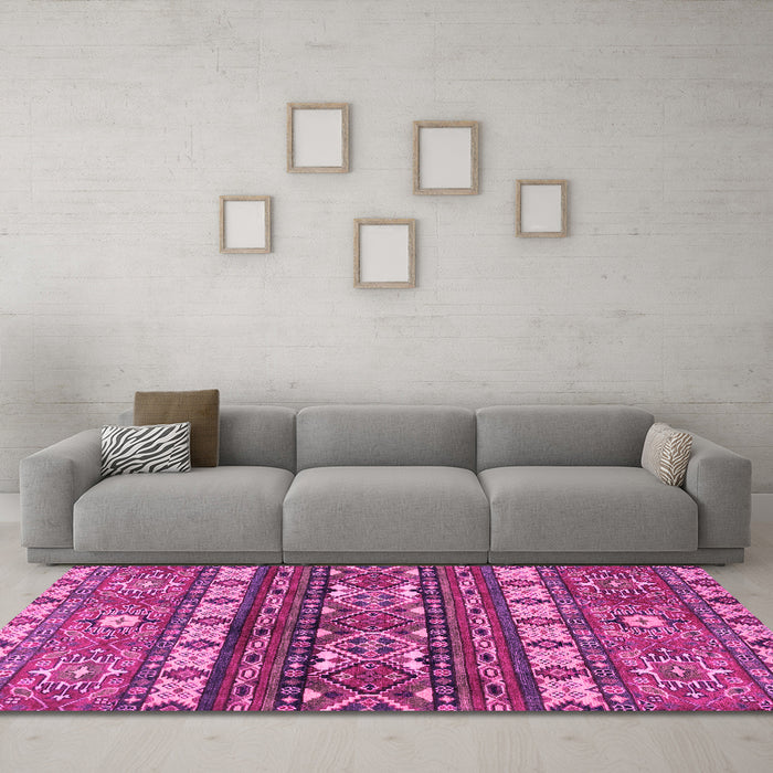 Machine Washable Southwestern Pink Country Rug in a Living Room, wshabs2197pnk