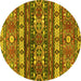 Round Machine Washable Southwestern Yellow Country Rug, wshabs2197yw