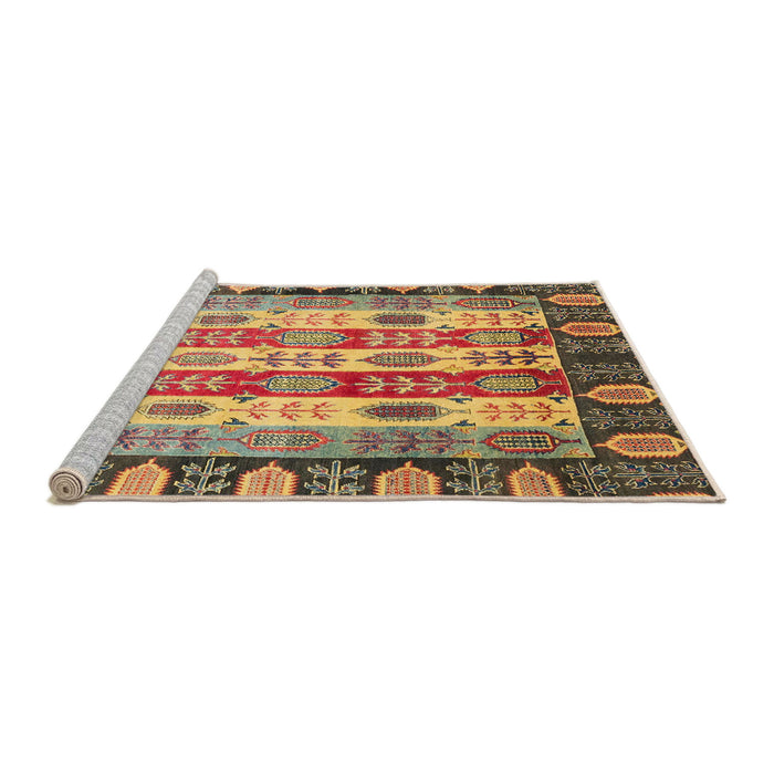 Sideview of Machine Washable Abstract Brown Red Rug, wshabs2198