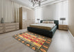 Abstract Brown Red Modern Rug in a Bedroom, abs2198