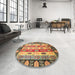 Round Machine Washable Abstract Brown Red Rug in a Office, wshabs2198