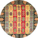 Round Abstract Brown Red Modern Rug, abs2198