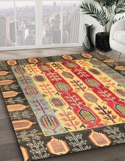 Abstract Brown Red Modern Rug in Family Room, abs2198