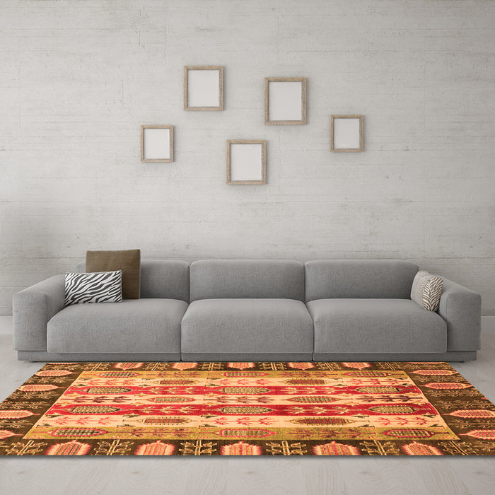 Machine Washable Abstract Orange Modern Area Rugs in a Living Room, wshabs2198org