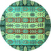 Round Abstract Turquoise Modern Rug, abs2198turq