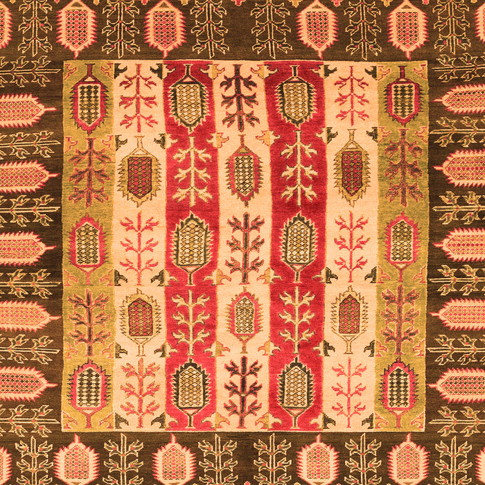 Square Machine Washable Abstract Orange Modern Area Rugs, wshabs2198org