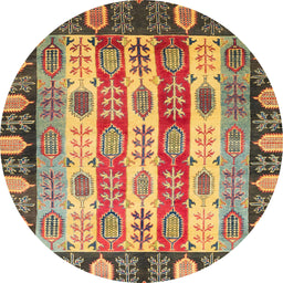 Round Machine Washable Abstract Brown Red Rug, wshabs2198