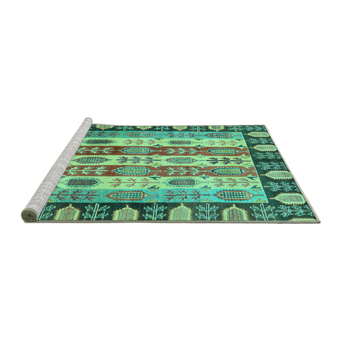 Sideview of Machine Washable Abstract Turquoise Modern Area Rugs, wshabs2198turq
