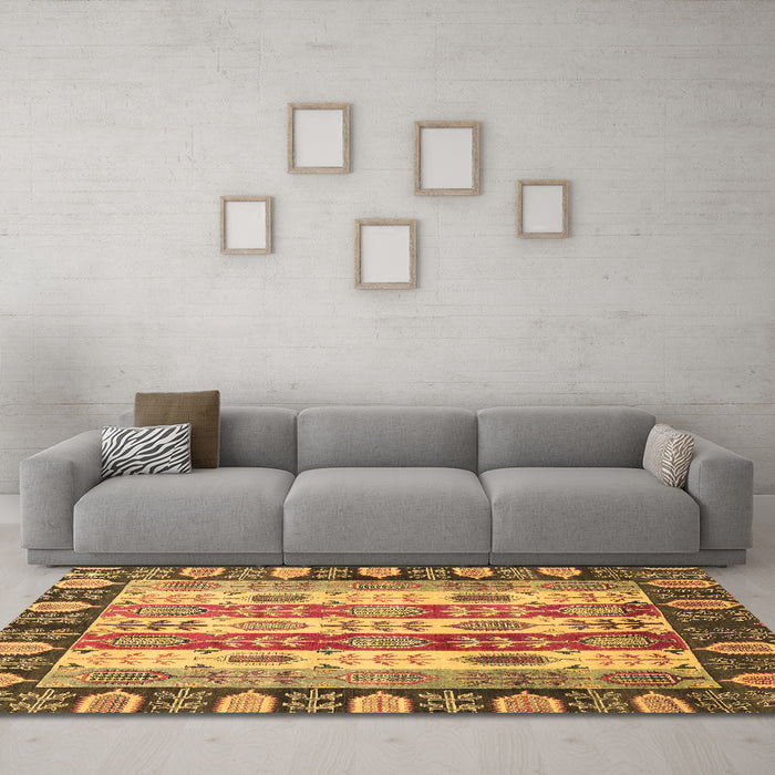 Machine Washable Abstract Brown Modern Rug in a Living Room,, wshabs2198brn