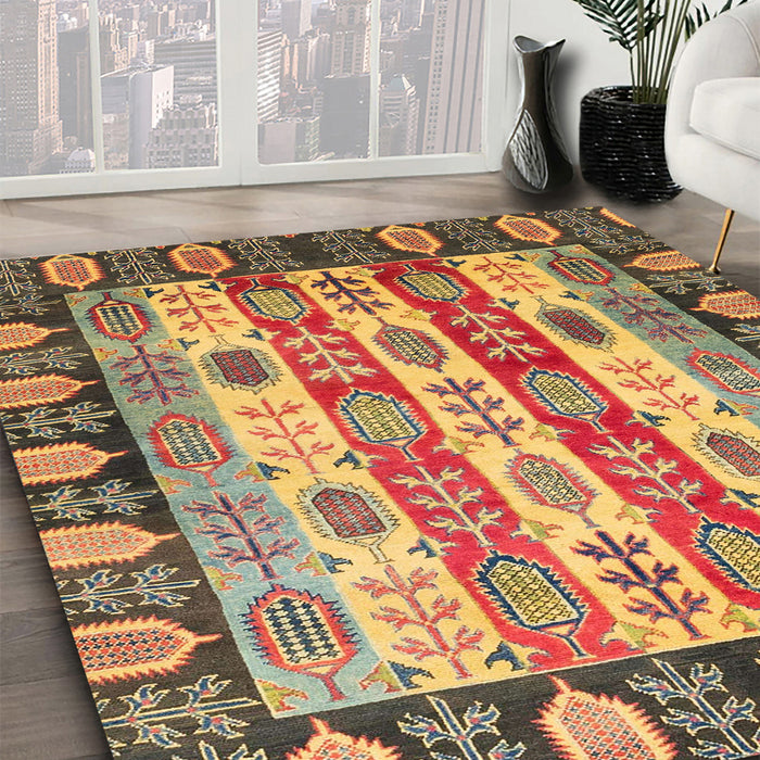 Machine Washable Abstract Brown Red Rug in a Family Room, wshabs2198