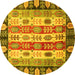 Round Abstract Yellow Modern Rug, abs2198yw