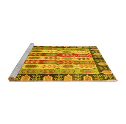 Sideview of Machine Washable Abstract Yellow Modern Rug, wshabs2198yw