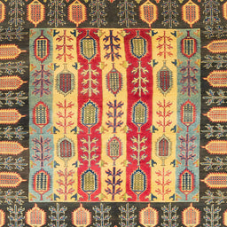 Square Machine Washable Abstract Brown Red Rug, wshabs2198