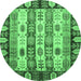 Round Abstract Emerald Green Modern Rug, abs2198emgrn