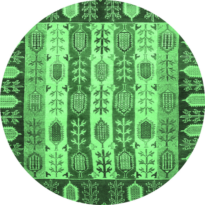 Round Machine Washable Abstract Emerald Green Modern Area Rugs, wshabs2198emgrn