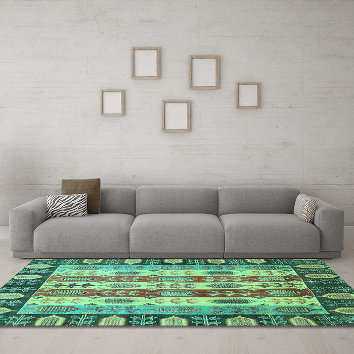 Machine Washable Abstract Turquoise Modern Area Rugs in a Living Room,, wshabs2198turq