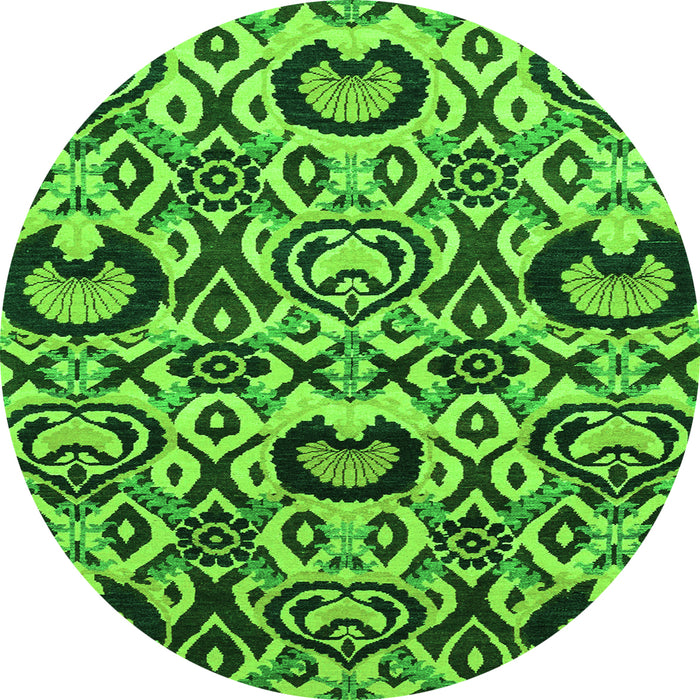 Round Machine Washable Abstract Green Modern Area Rugs, wshabs2199grn