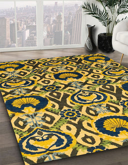 Machine Washable Abstract Gen Brown Yellow Rug in a Family Room, wshabs2199
